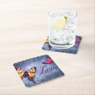 Butterflies love blue paper coaster