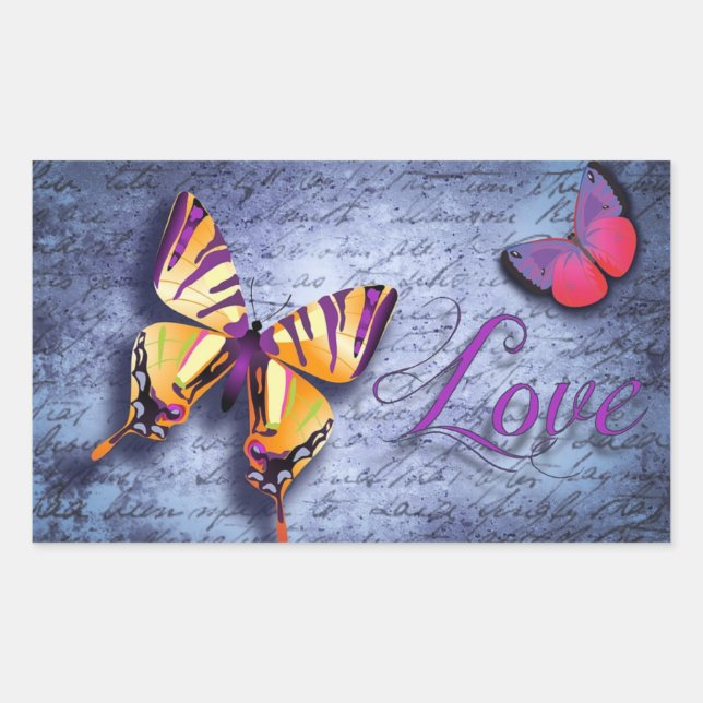 Butterflies love blue rectangular sticker (Front)