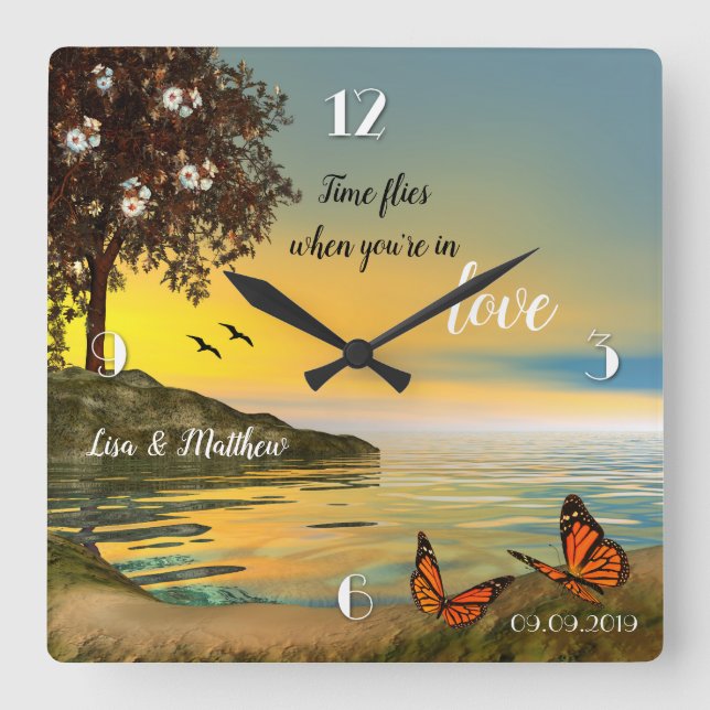 Butterflies Love Sunset Lake Wall Clock (Front)