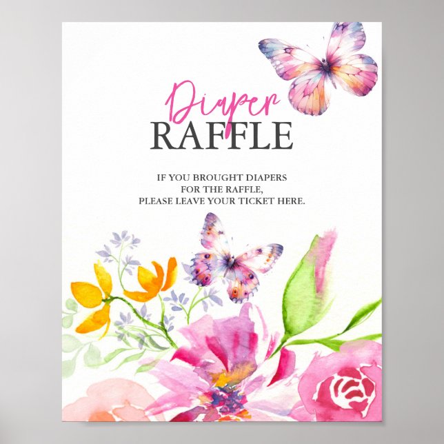 Butterflies & Lullabies Diaper Raffle Baby Shower Poster (Front)