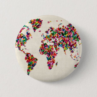 Butterflies Map of the World Map 6 Cm Round Badge