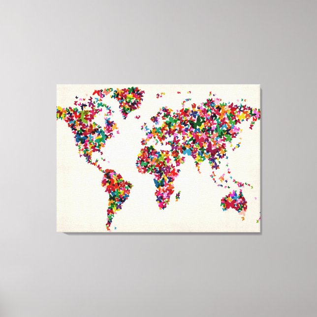 Butterflies Map of the World Map Canvas Print (Front)