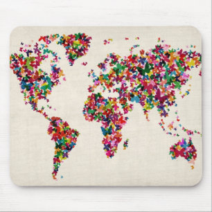 Butterflies Map of the World Map Mouse Mat