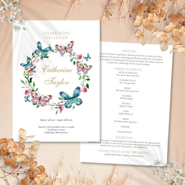 Butterflies Memorial Funeral Order Of Service Programme (Butterflies Memorial Funeral Order Of Service Program)