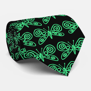 Butterflies - Mint Green on Black Tie