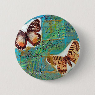 Butterflies Mixed Media Collage 6 Cm Round Badge