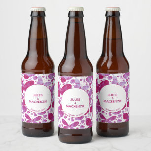 Butterflies Modern Boho Watercolor Magenta Pink Beer Bottle Label