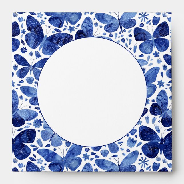 Butterflies Modern Watercolor Indigo Blue Envelope (Front)