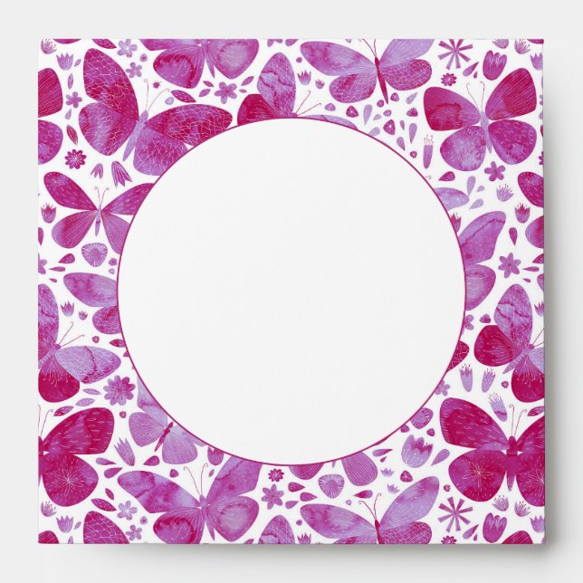 Butterflies Modern Watercolor Magenta Pink Envelope (Front)