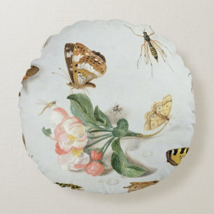 Butterflies, moths and other insects round cushion