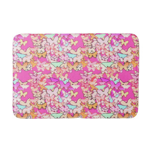 Butterflies, multi and deep pink bath mat