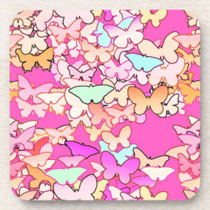 Butterflies, multi and deep pink coaster