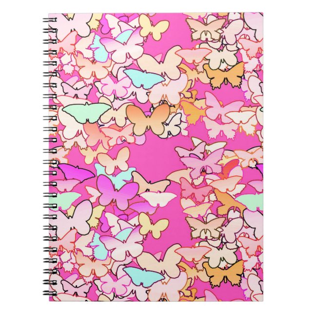 Butterflies, multi and deep pink notebook (Front)