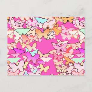 Butterflies, multi and deep pink postcard