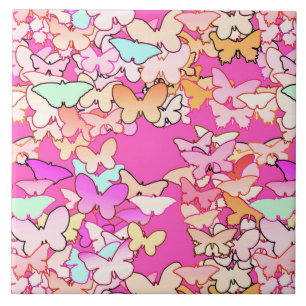 Butterflies, multi and deep pink tile