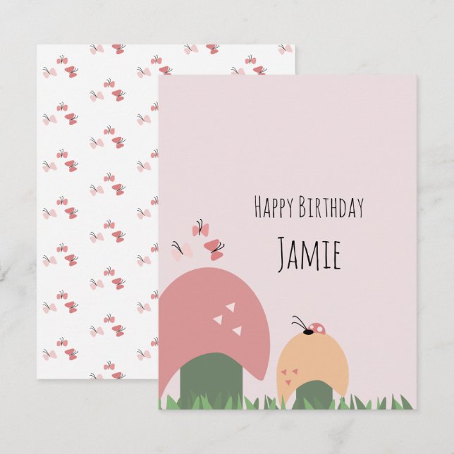 Butterflies, Mushroom, Ladybugs Happy Birthday Card (Front/Back)