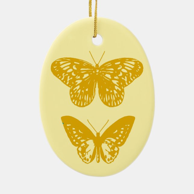 Butterflies Mustard Gold and Yellow  Ceramic Tree Decoration (Back)