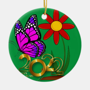 Butterflies, New Year, 2022, Christmas Triptych Ceramic Tree Decoration