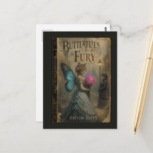 Butterflies of Fury Fairy Kitty Faux Book Cover Postcard