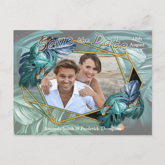 Butterflies of Paradise/Tropical Turquoise Splash Announcement Postcard (Front)