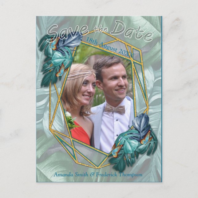 Butterflies of Paradise/Tropical Turquoise Splash Announcement Postcard (Front)