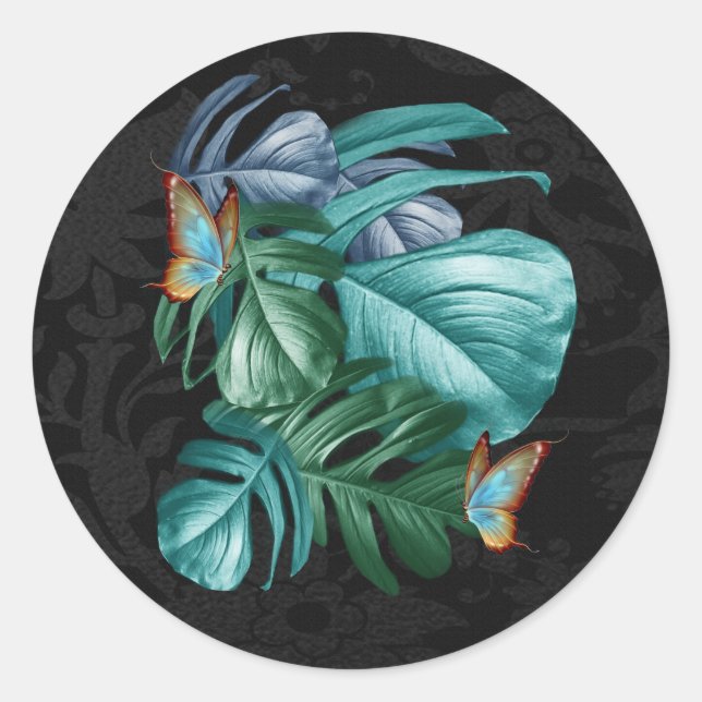 Butterflies of Paradise/Tropical Turquoise Splash  Classic Round Sticker (Front)