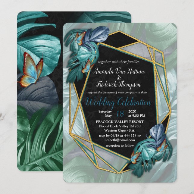Butterflies of Paradise/Tropical Turquoise Splash Invitation (Front/Back)