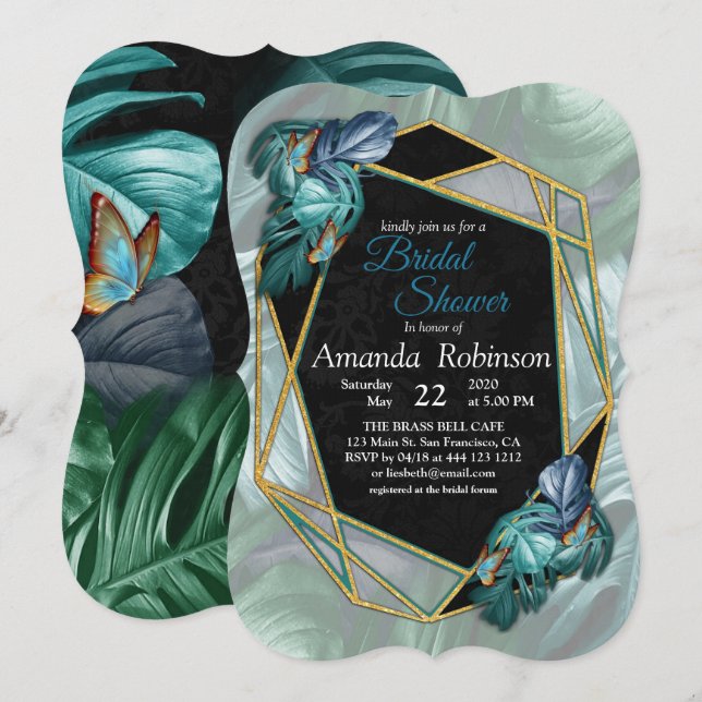 Butterflies of Paradise/Tropical Turquoise Splash Invitation (Front/Back)