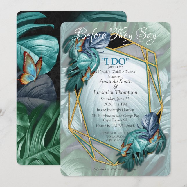 Butterflies of Paradise/Tropical Turquoise Splash Invitation (Front/Back)