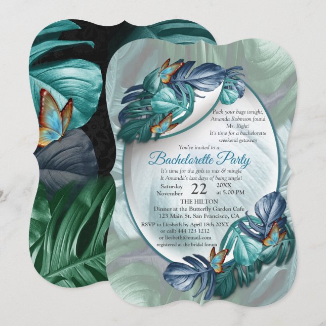Butterflies of Paradise/Tropical Turquoise Splash Invitation (Front/Back)