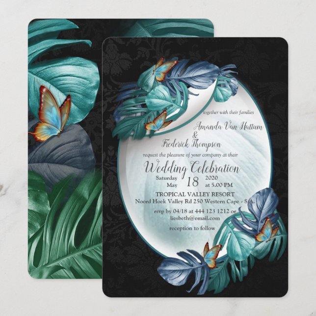 Butterflies of Paradise/Tropical Turquoise Splash Invitation (Front/Back)