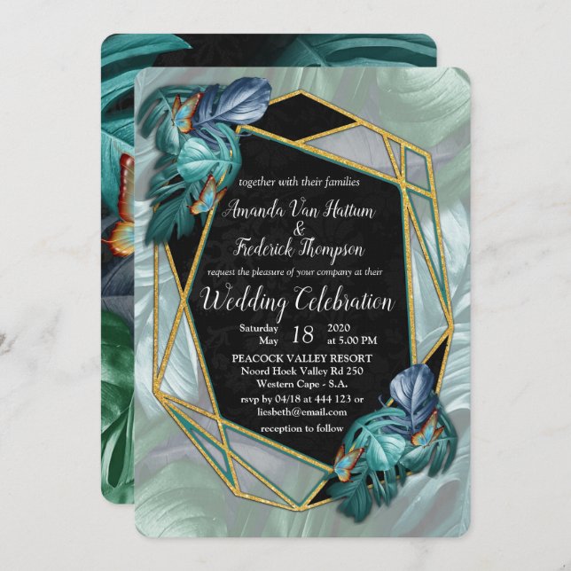 Butterflies of Paradise/Tropical Turquoise Splash Invitation (Front/Back)