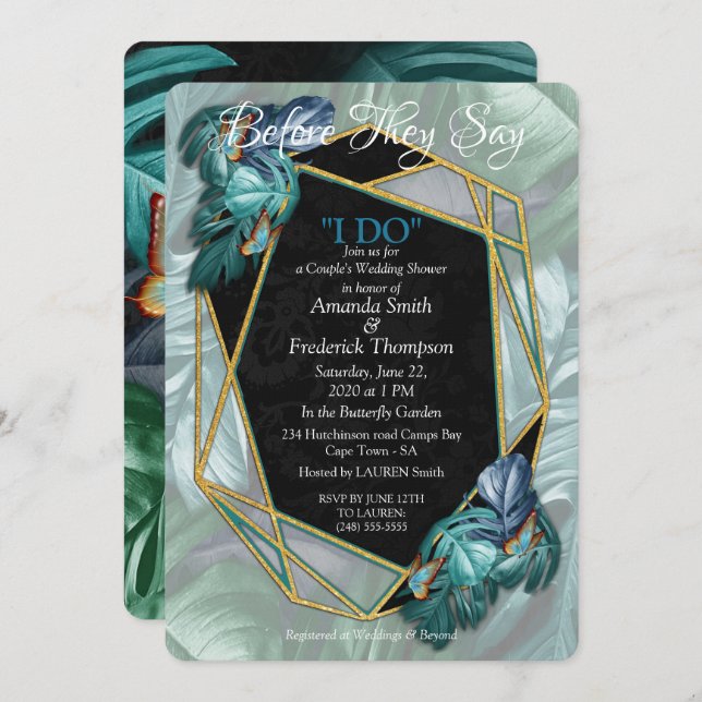 Butterflies of Paradise/Tropical Turquoise Splash Invitation (Front/Back)
