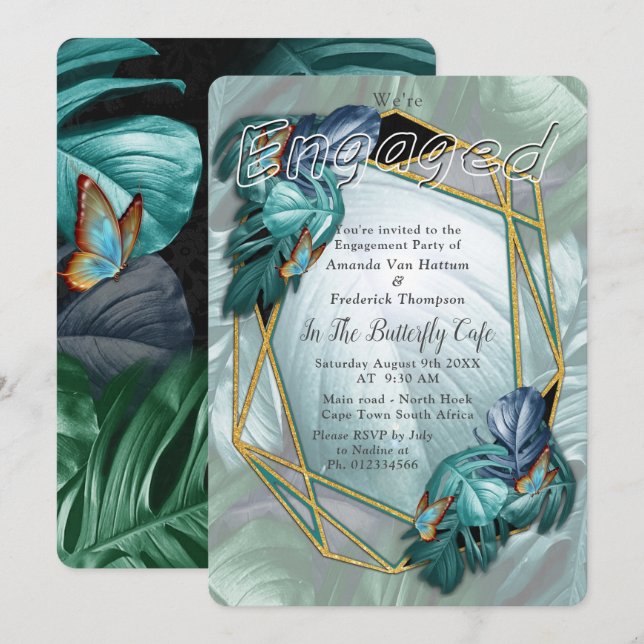 Butterflies of Paradise/Tropical Turquoise Splash Invitation (Front/Back)