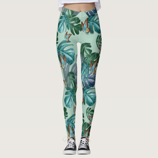 Butterflies of Paradise/Tropical Turquoise Splash Leggings (Front)