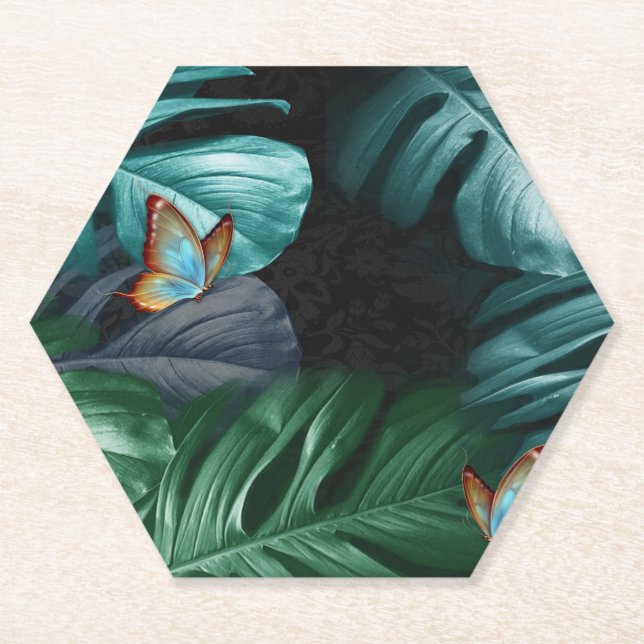 Butterflies of Paradise/Tropical Turquoise Splash Paper Coaster (Front)