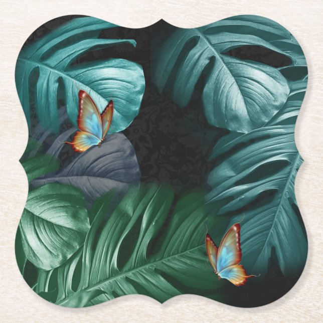 Butterflies of Paradise/Tropical Turquoise Splash Paper Coaster (Front)