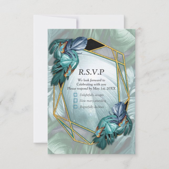 Butterflies of Paradise/Tropical Turquoise Splash RSVP Card (Front)