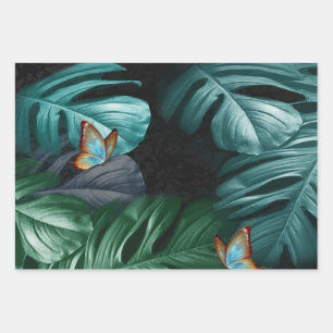 Butterflies of Paradise Tropical Turquoise  Wrapping Paper Sheet