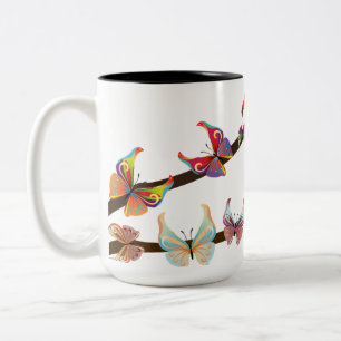Butterflies on a Branch Two-Tone Coffee Mug
