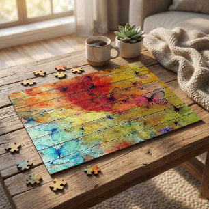 Butterflies on a Colourful Rustic Wood Jigsaw Puzzle