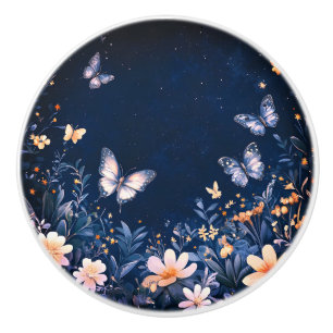 Butterflies on a Starry Night Ceramic Knob