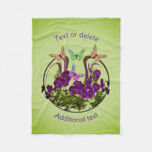 Butterflies On Abstract Flower Art Personalised  Fleece Blanket