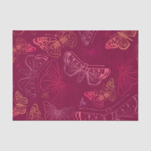 Butterflies on Burgundy Wine Red Decoupage Tissue Paper