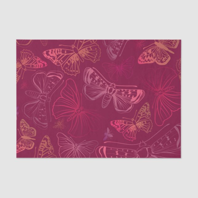 Butterflies on Burgundy Wine Red Decoupage Tissue Paper (Front)