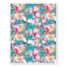 butterflies on flower field aqua turquoise