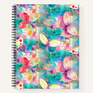 butterflies on flower field aqua turquoise notebook