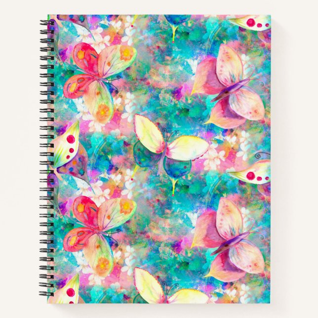 butterflies on flower field aqua turquoise notebook (Front)