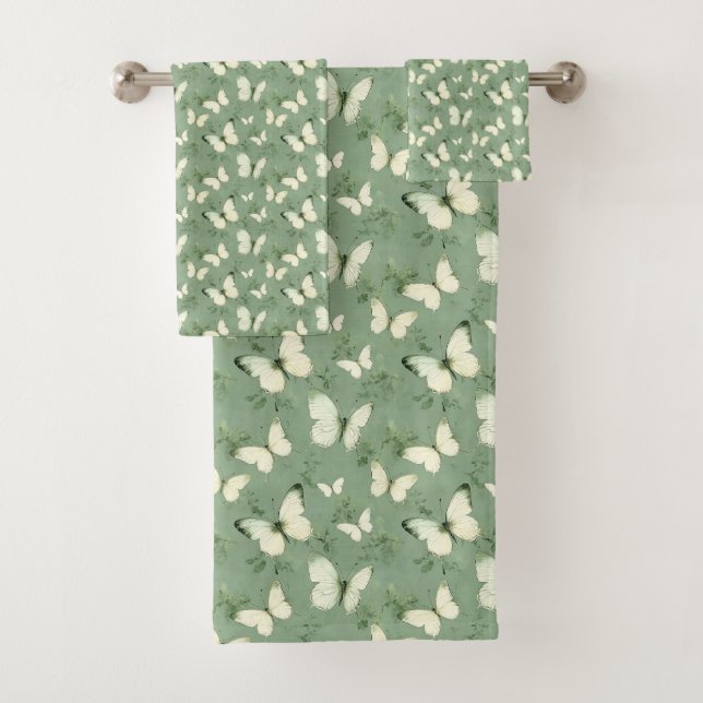 Butterflies on Green Bath Towel Set (Insitu)
