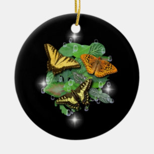 Butterflies on Leaves Ceramic Tree Decoration
